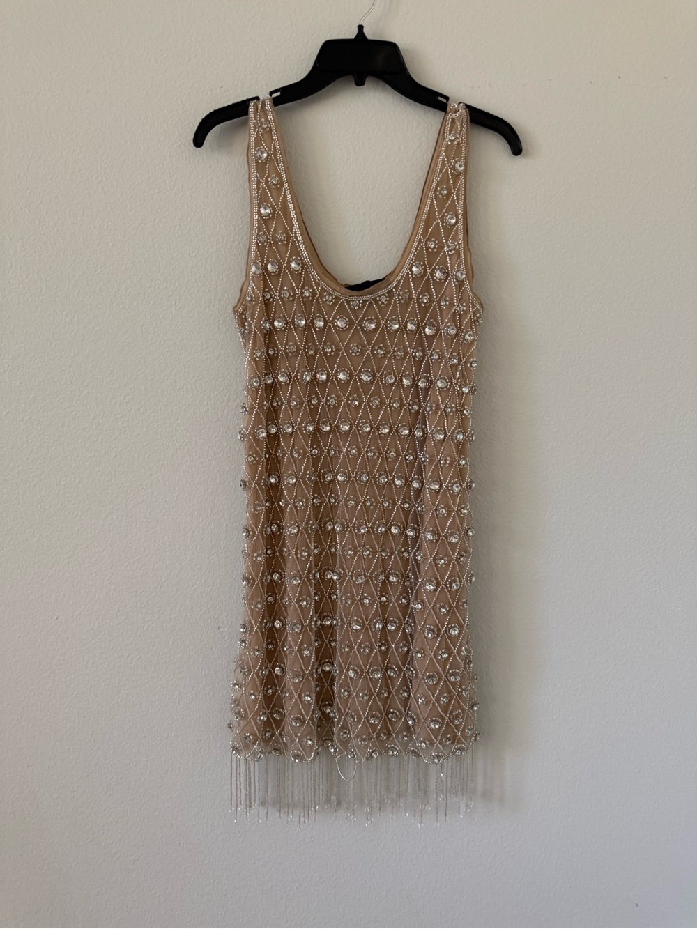 Zara Embellished Fringe Mini Dress | Nude Champagne | Party Cocktail NWOT - Picture 3 of 5